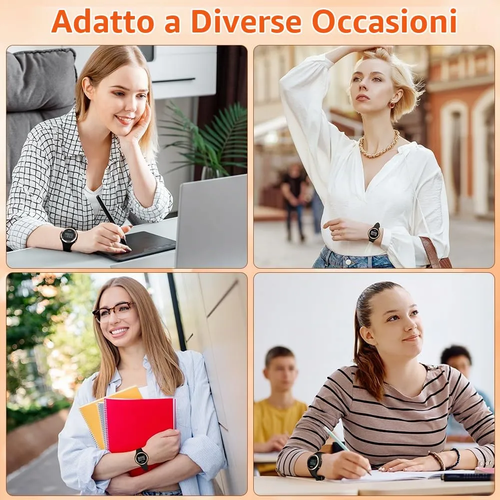 AOOSU Orologio Digitale da Donna con Sveglia, Cinturino in Silicone, Quadrante Luminoso e Data (Nero) - immagine 7