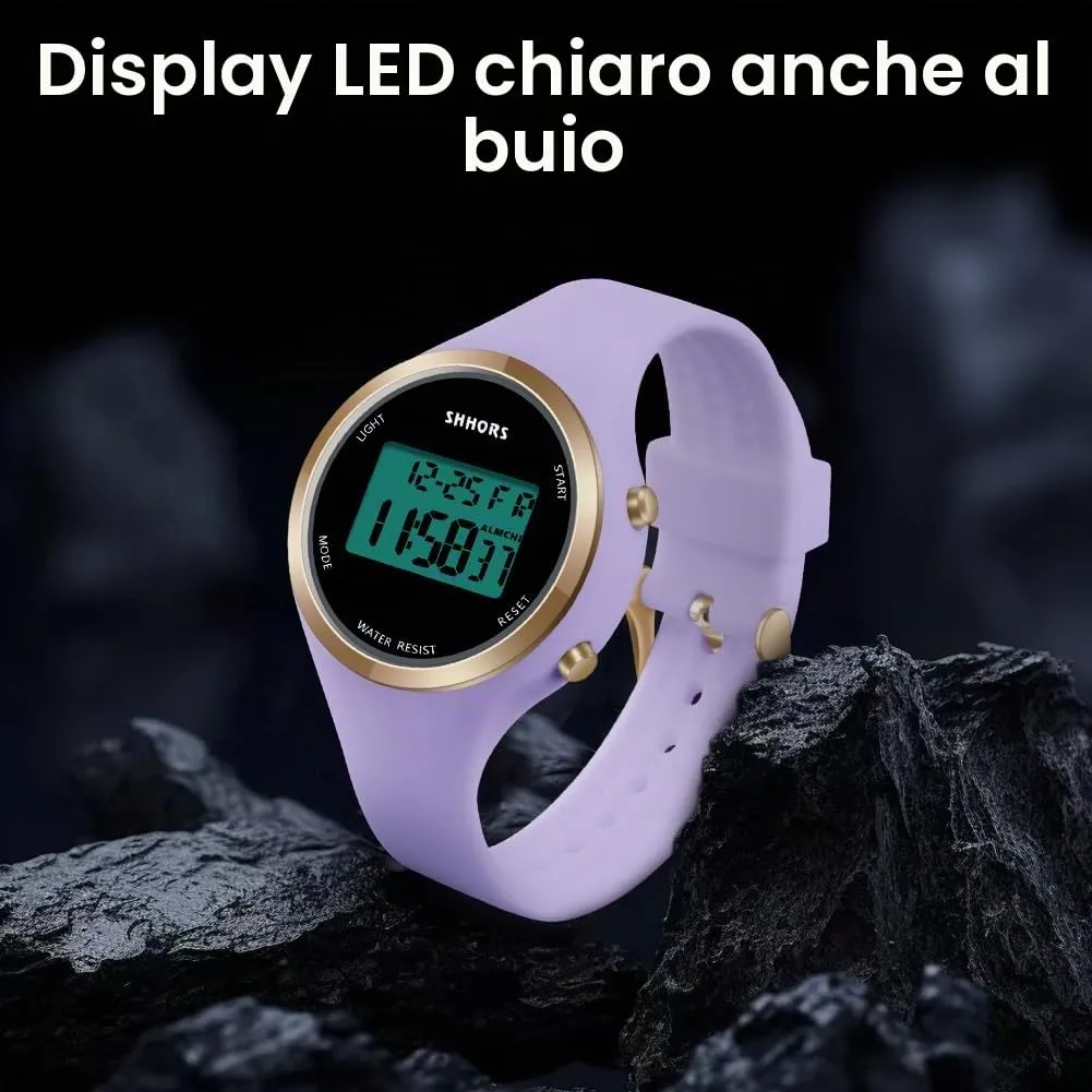 AOOSU Orologio Digitale da Donna con Sveglia e Data, Cinturino in Silicone, Quadrante Luminoso (Viola) - immagine 5