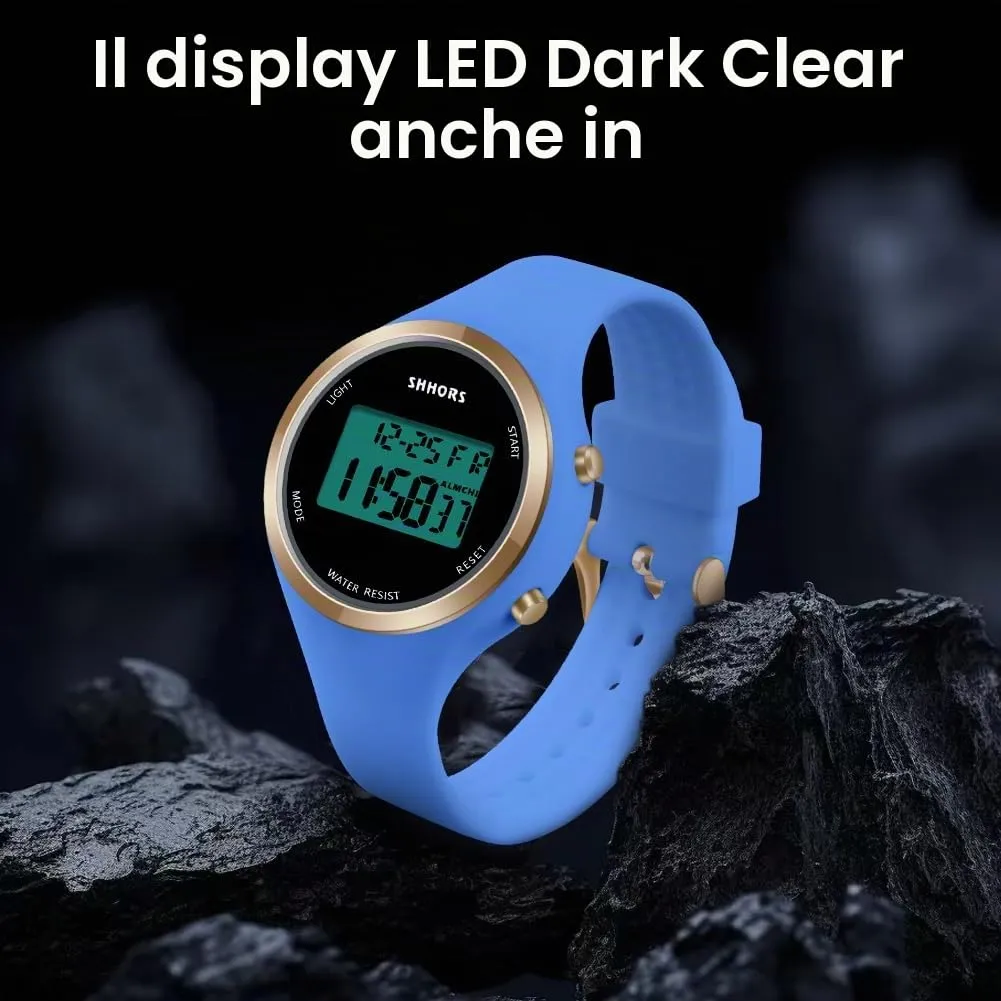 AOOSU Orologio Digitale da Donna, Cinturino in Silicone, Quadrante Luminoso, Data e Sveglia (Azzurro) - immagine 5