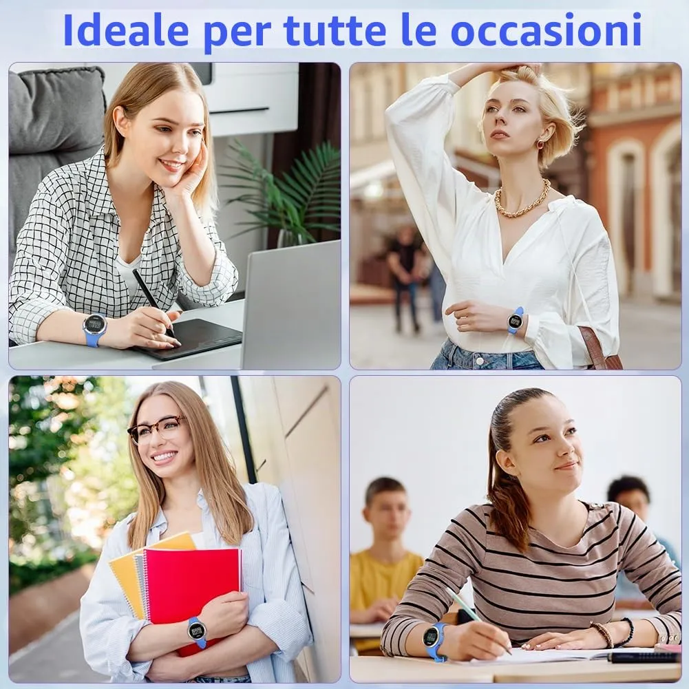AOOSU Orologio Digitale da Donna, Cinturino in Silicone, Quadrante Luminoso, Data e Sveglia (Azzurro) - immagine 7