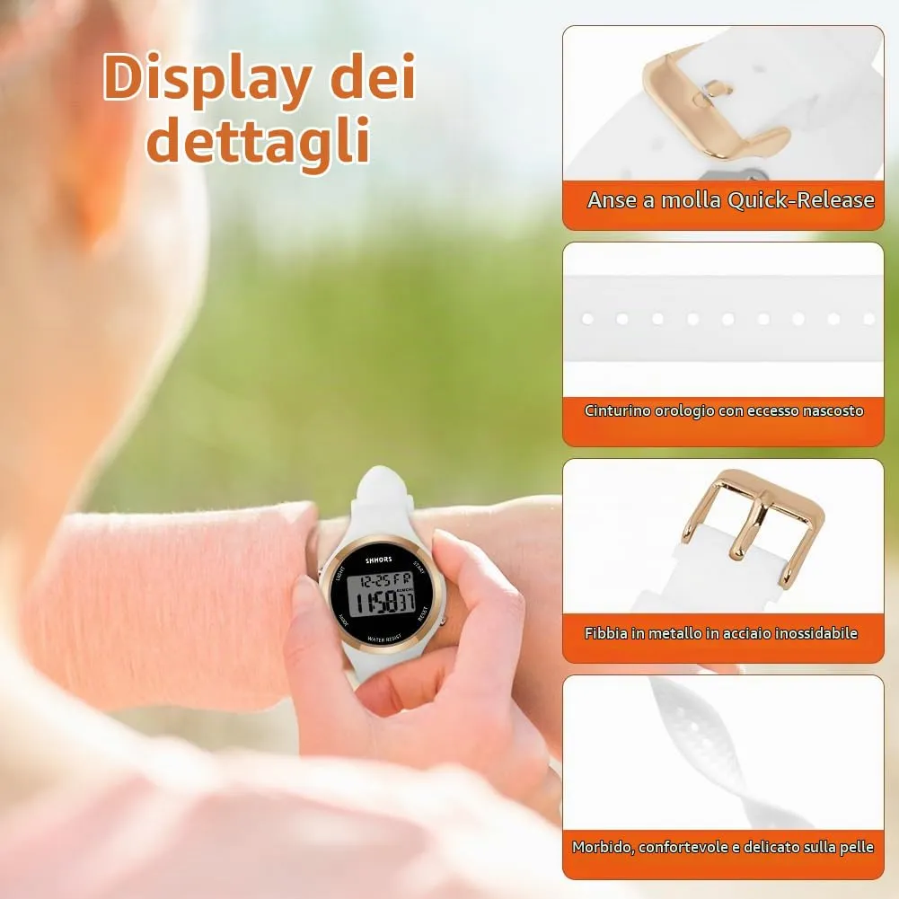 AOOSU Orologio Digitale da Donna, Cinturino in Silicone, Quadrante Luminoso, Bianco - immagine 4