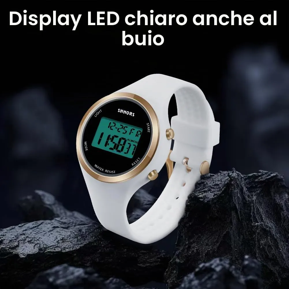 AOOSU Orologio Digitale da Donna, Cinturino in Silicone, Quadrante Luminoso, Bianco - immagine 5