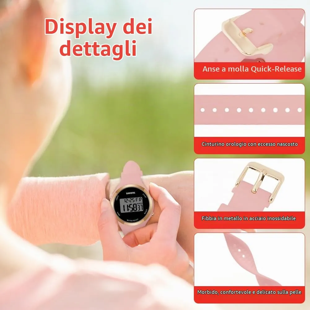 AOOSU Orologio Digitale da Donna, Cinturino in Silicone, Quadrante Luminoso, Data e Sveglia (Rosa Fiori di Ciliegio) - immagine 4