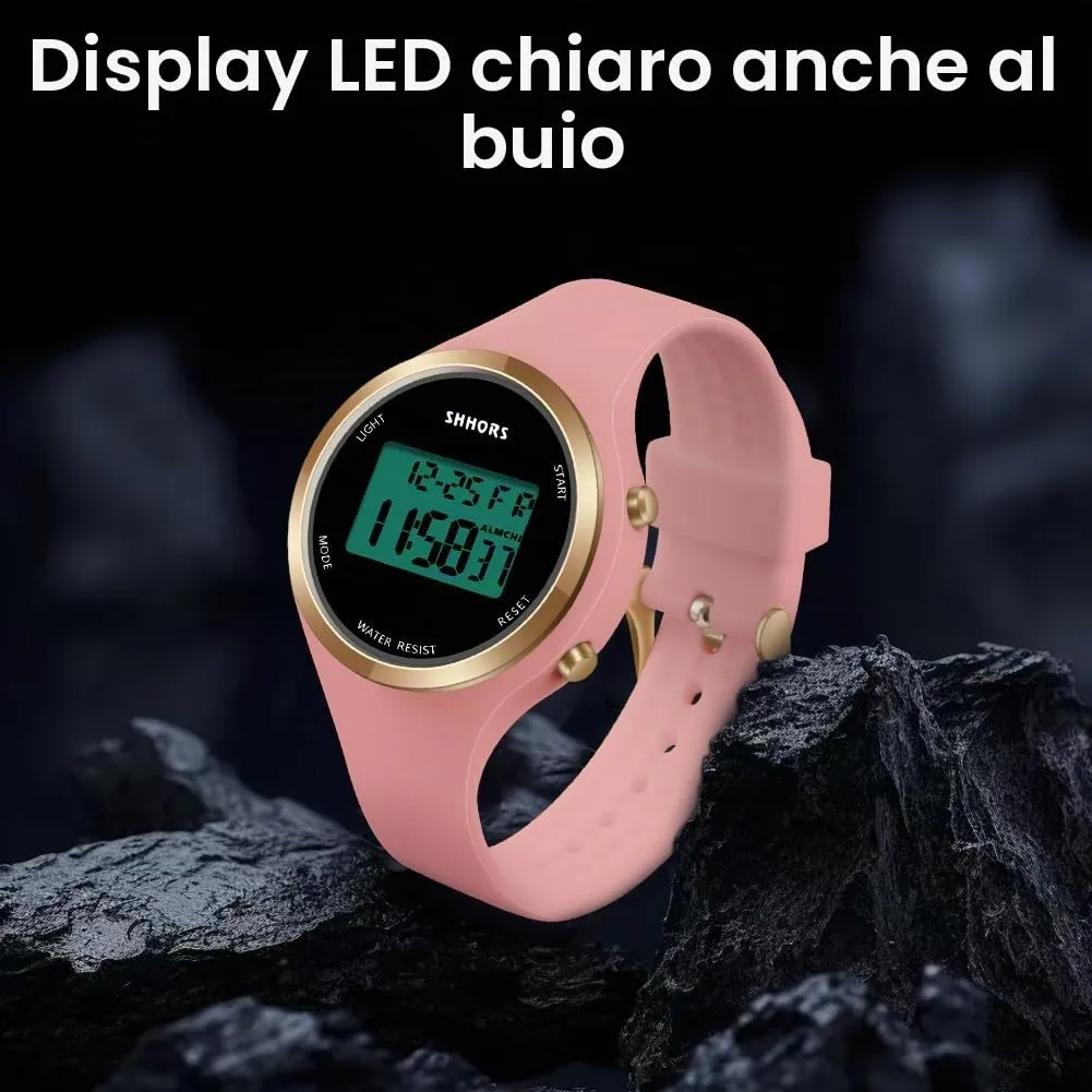 AOOSU Orologio Digitale da Donna, Cinturino in Silicone, Quadrante Luminoso, Data e Sveglia (Rosa Fiori di Ciliegio) - immagine 5