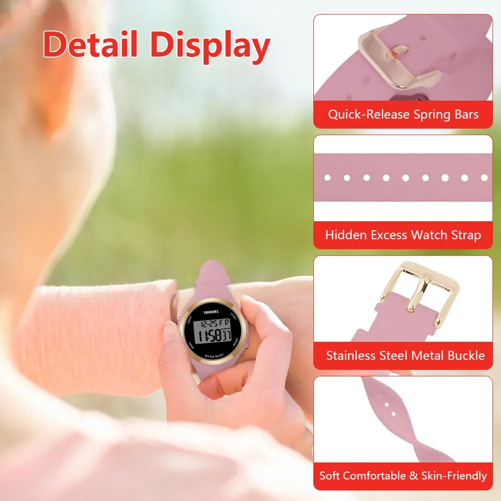 AOOSU Orologio Digitale da Donna con Sveglia, Cinturino in Silicone, Quadrante Luminoso e Data (Rosa Pasta di Fagioli) - immagine 4