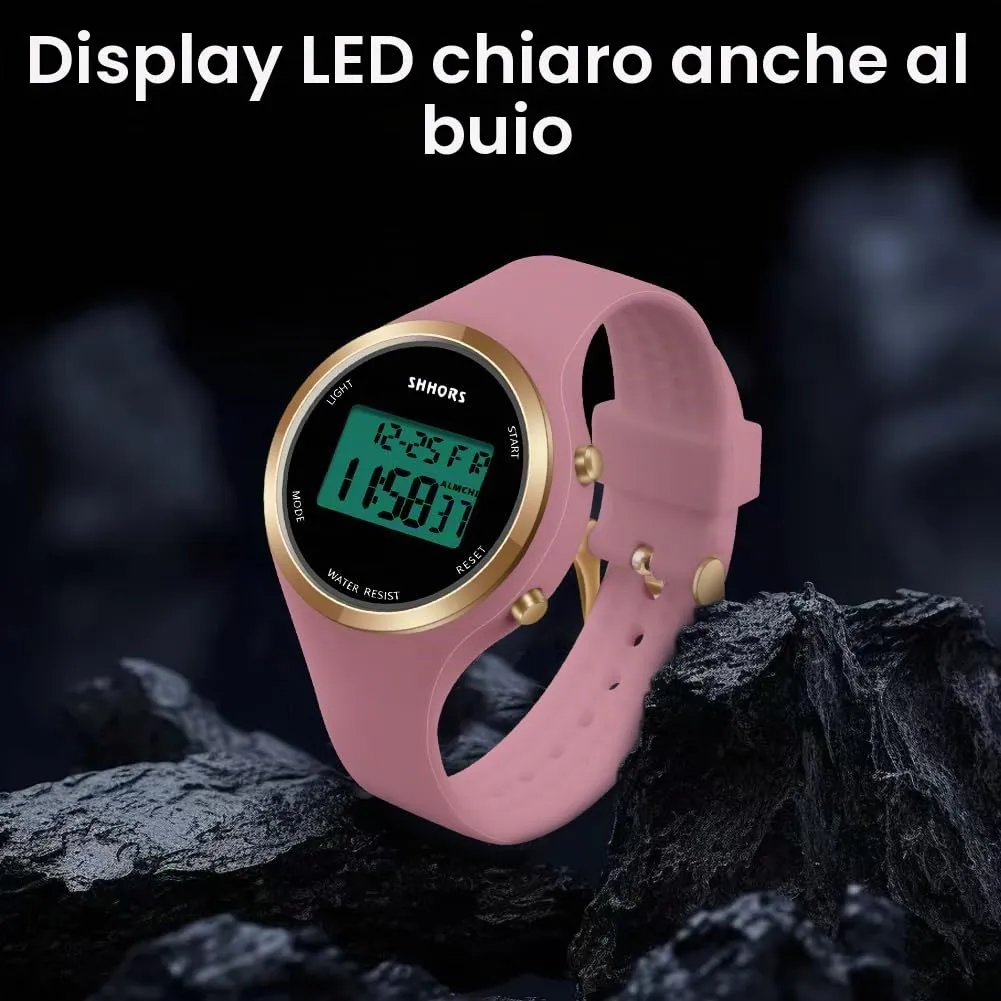AOOSU Orologio Digitale da Donna con Sveglia, Cinturino in Silicone, Quadrante Luminoso e Data (Rosa Pasta di Fagioli) - immagine 5