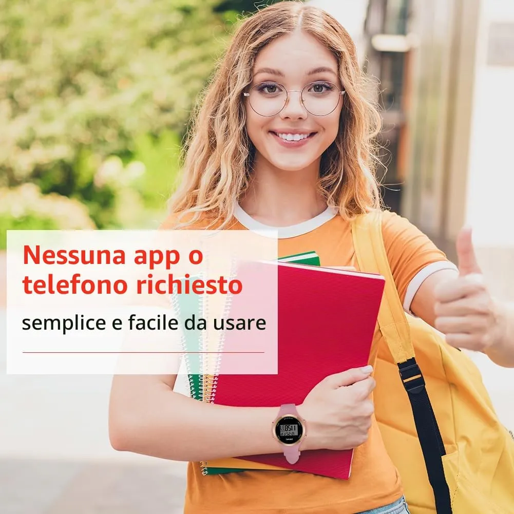 AOOSU Orologio Digitale da Donna con Sveglia, Cinturino in Silicone, Quadrante Luminoso e Data (Rosa Pasta di Fagioli) - immagine 7