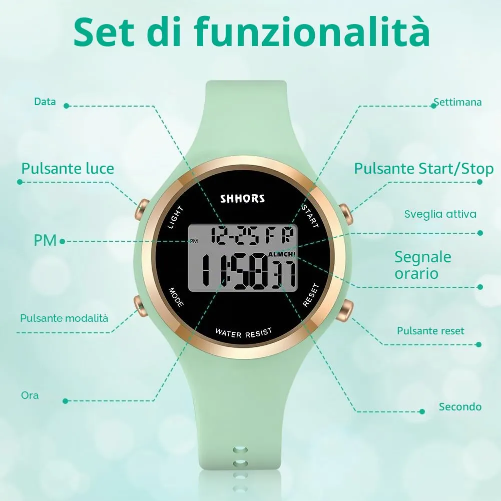 AOOSU Orologio Digitale da Donna con Sveglia e Cinturino in Silicone, Verde Matcha - immagine 3