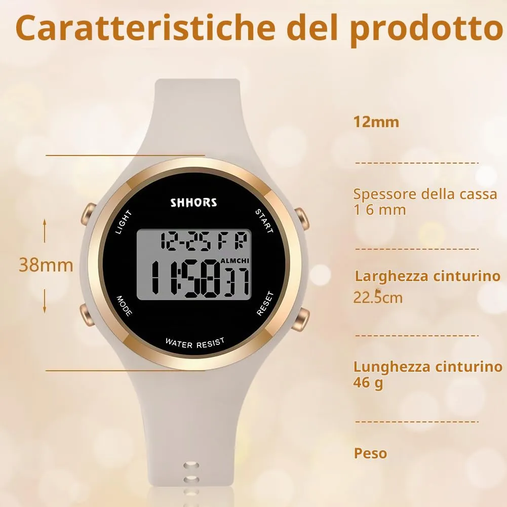 AOOSU Orologio Digitale da Donna con Sveglia, Cinturino in Silicone e Quadrante Luminoso (Rosa Albicocca) - immagine 2
