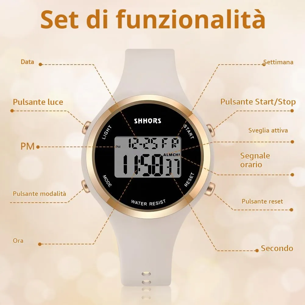 AOOSU Orologio Digitale da Donna con Sveglia, Cinturino in Silicone e Quadrante Luminoso (Rosa Albicocca) - immagine 3