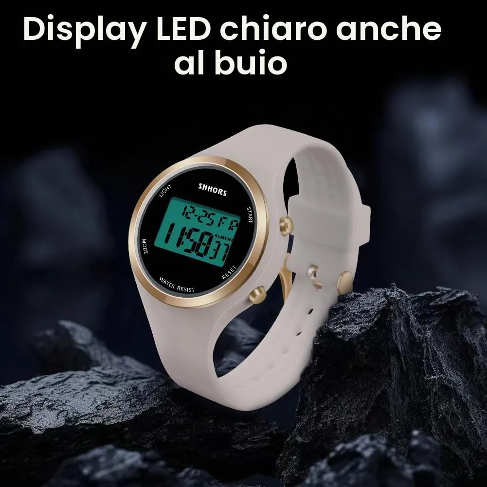 AOOSU Orologio Digitale da Donna con Sveglia, Cinturino in Silicone e Quadrante Luminoso (Rosa Albicocca) - immagine 5