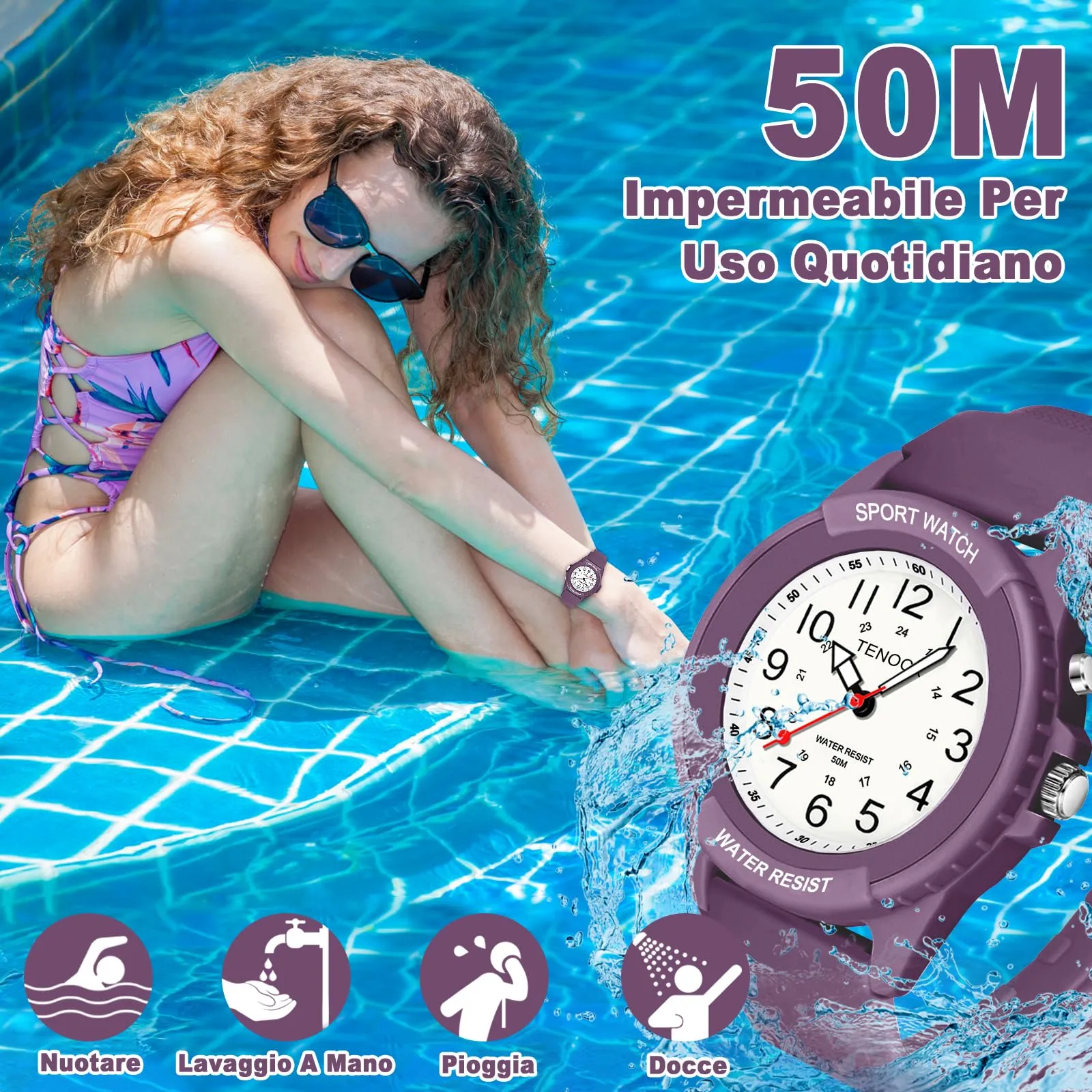 TENOCK Orologio da Polso Sportivo da Donna Analogico al Quarzo, Impermeabile 50M con Luce Notturna - immagine 2