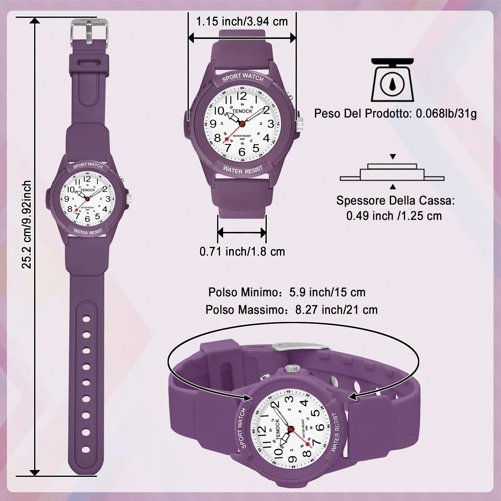 TENOCK Orologio da Polso Sportivo da Donna Analogico al Quarzo, Impermeabile 50M con Luce Notturna - immagine 4