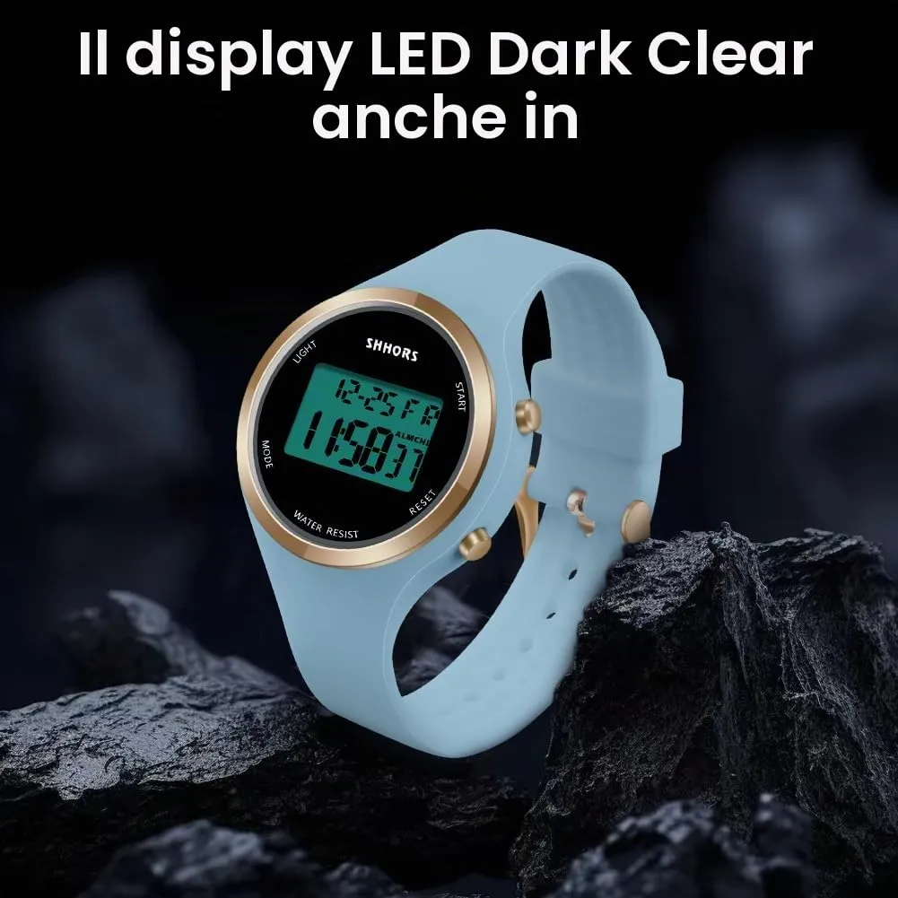 AOOSU Orologio Digitale da Donna, Cinturino in Silicone, Quadrante Luminoso, Azzurro Cielo - immagine 5