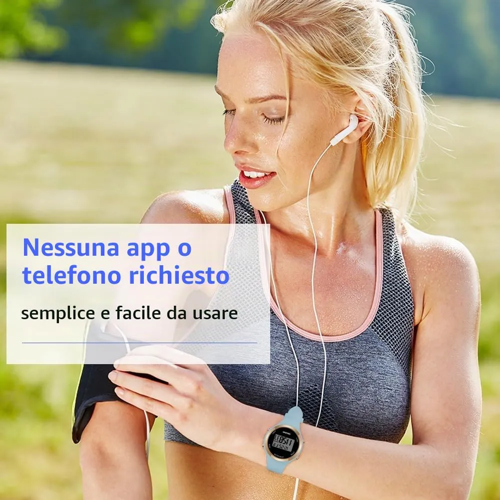 AOOSU Orologio Digitale da Donna, Cinturino in Silicone, Quadrante Luminoso, Azzurro Cielo - immagine 6