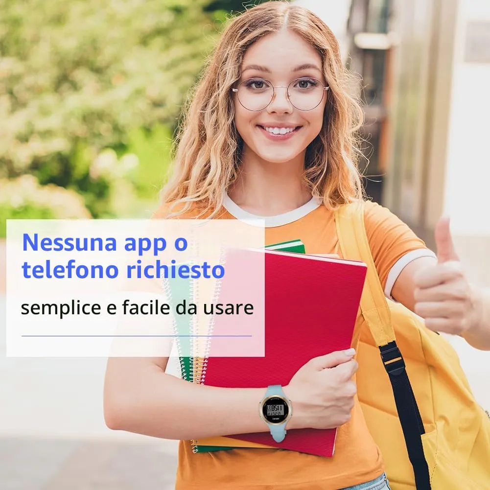 AOOSU Orologio Digitale da Donna, Cinturino in Silicone, Quadrante Luminoso, Azzurro Cielo - immagine 7