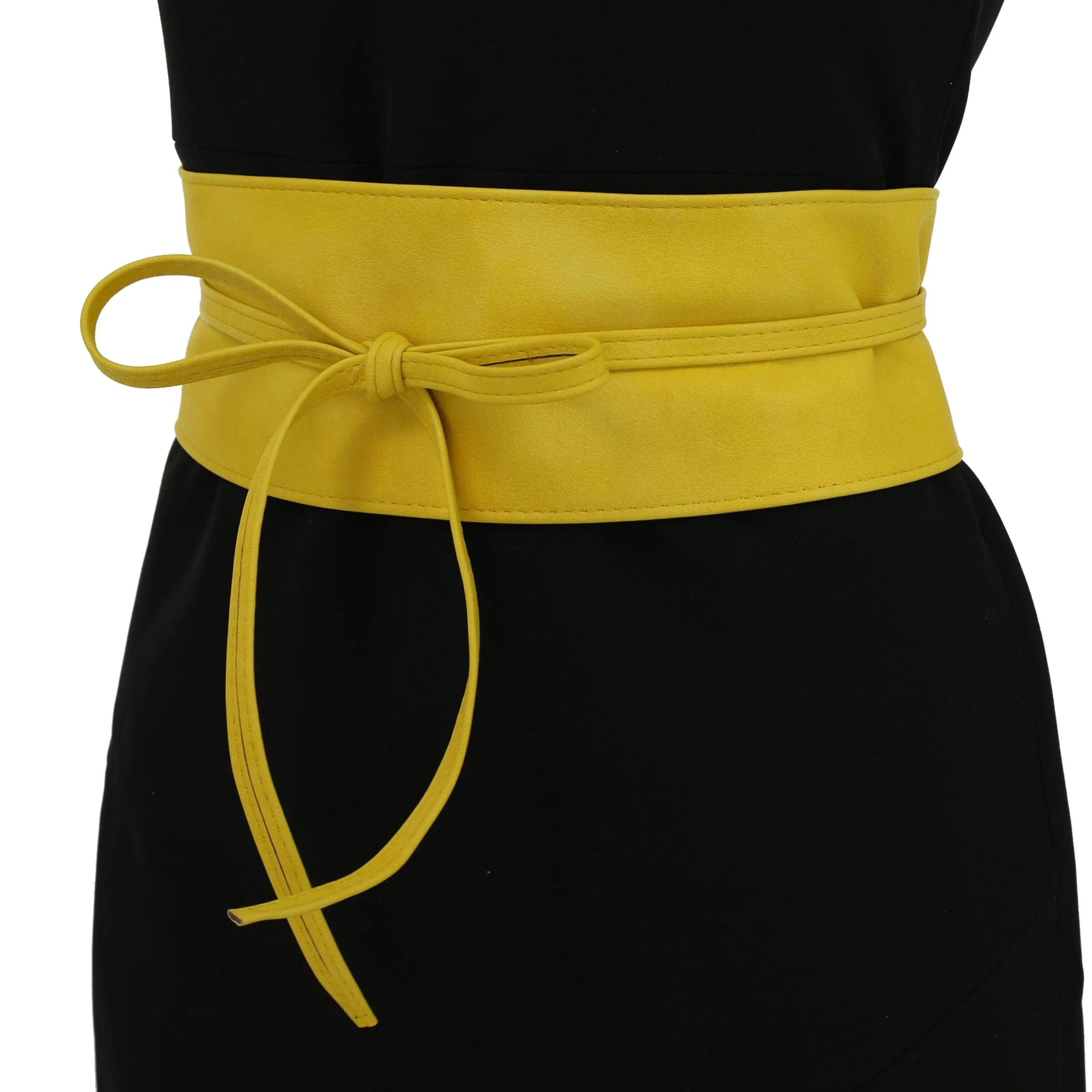 FASHIONGEN Cintura Obi da donna in similpelle Giallo, S-M - immagine 4