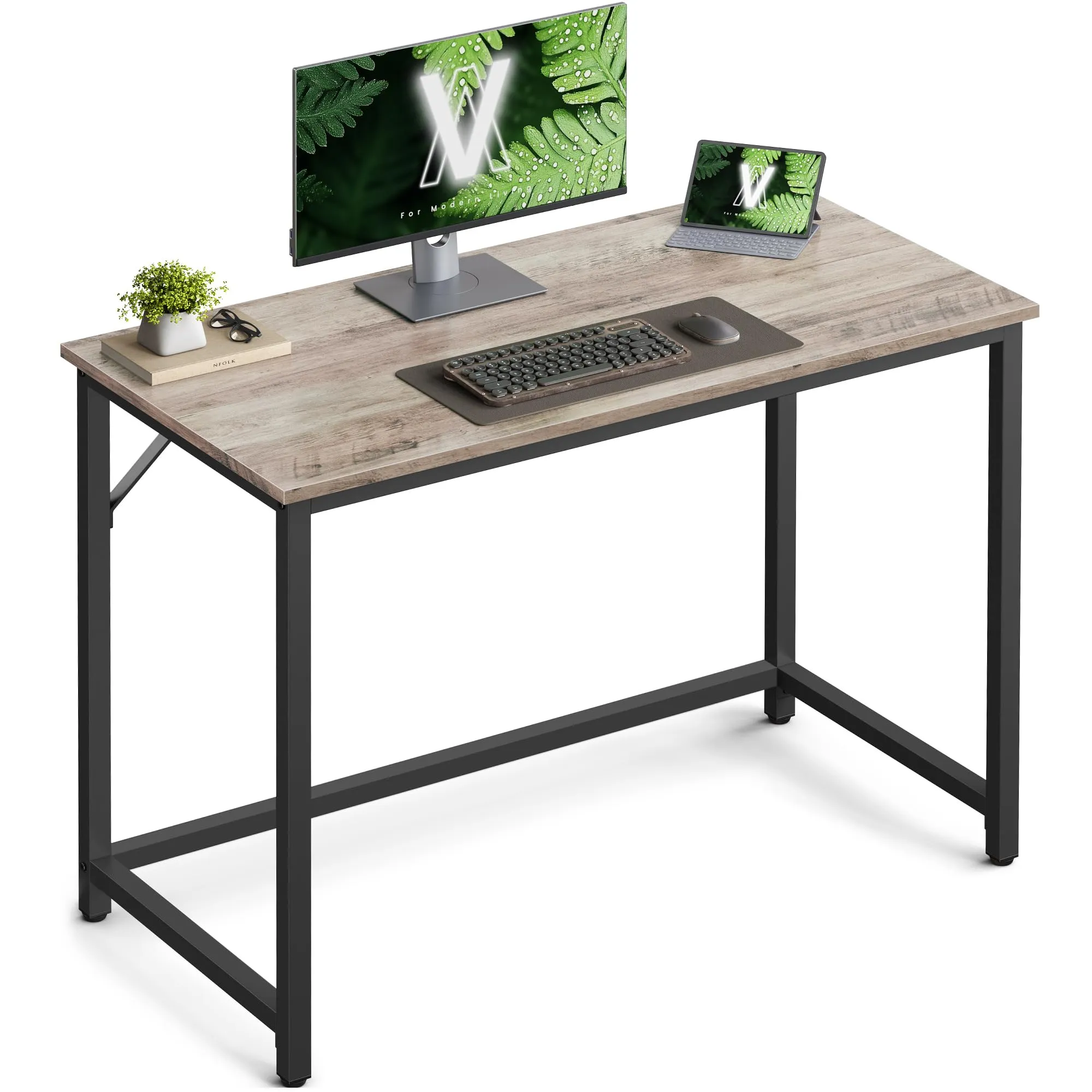 VASAGLE Scrivania per Computer Industriale, 50 x 100 x 76 cm, Greige Melange e Nero Inchiostro, LWD041B02 - immagine 1