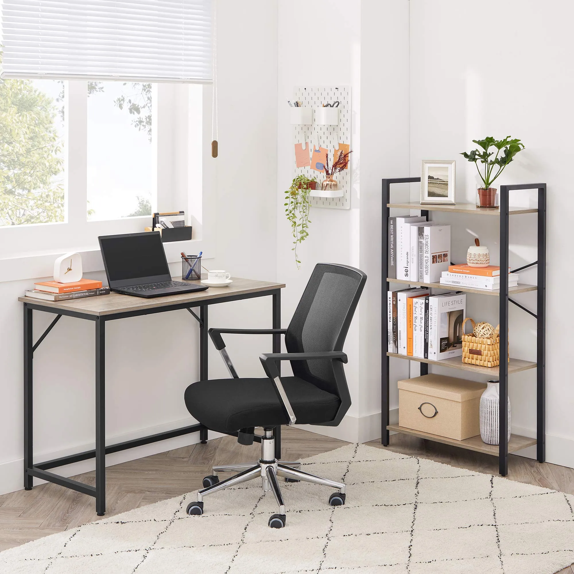 VASAGLE Scrivania per Computer Industriale, 50 x 100 x 76 cm, Greige Melange e Nero Inchiostro, LWD041B02 - immagine 2