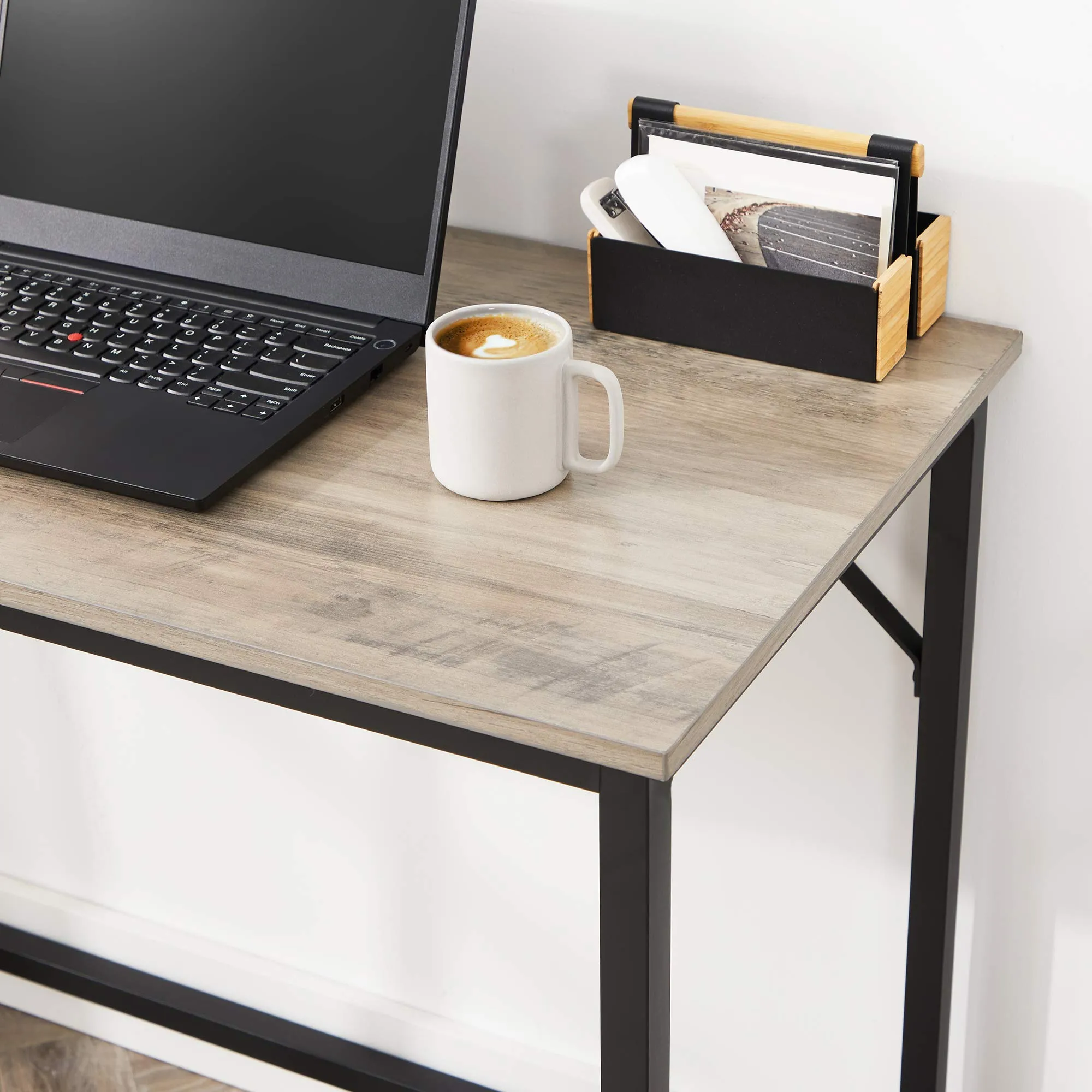 VASAGLE Scrivania per Computer Industriale, 50 x 100 x 76 cm, Greige Melange e Nero Inchiostro, LWD041B02 - immagine 4