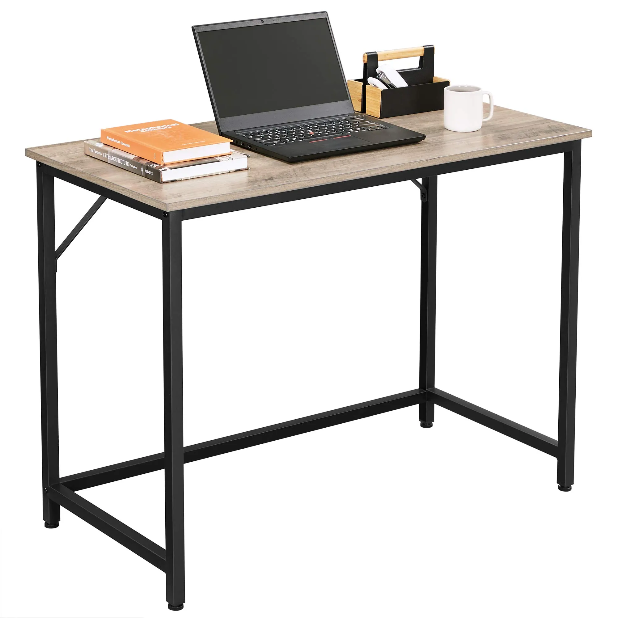 VASAGLE Scrivania per Computer Industriale, 50 x 100 x 76 cm, Greige Melange e Nero Inchiostro, LWD041B02 - immagine 7