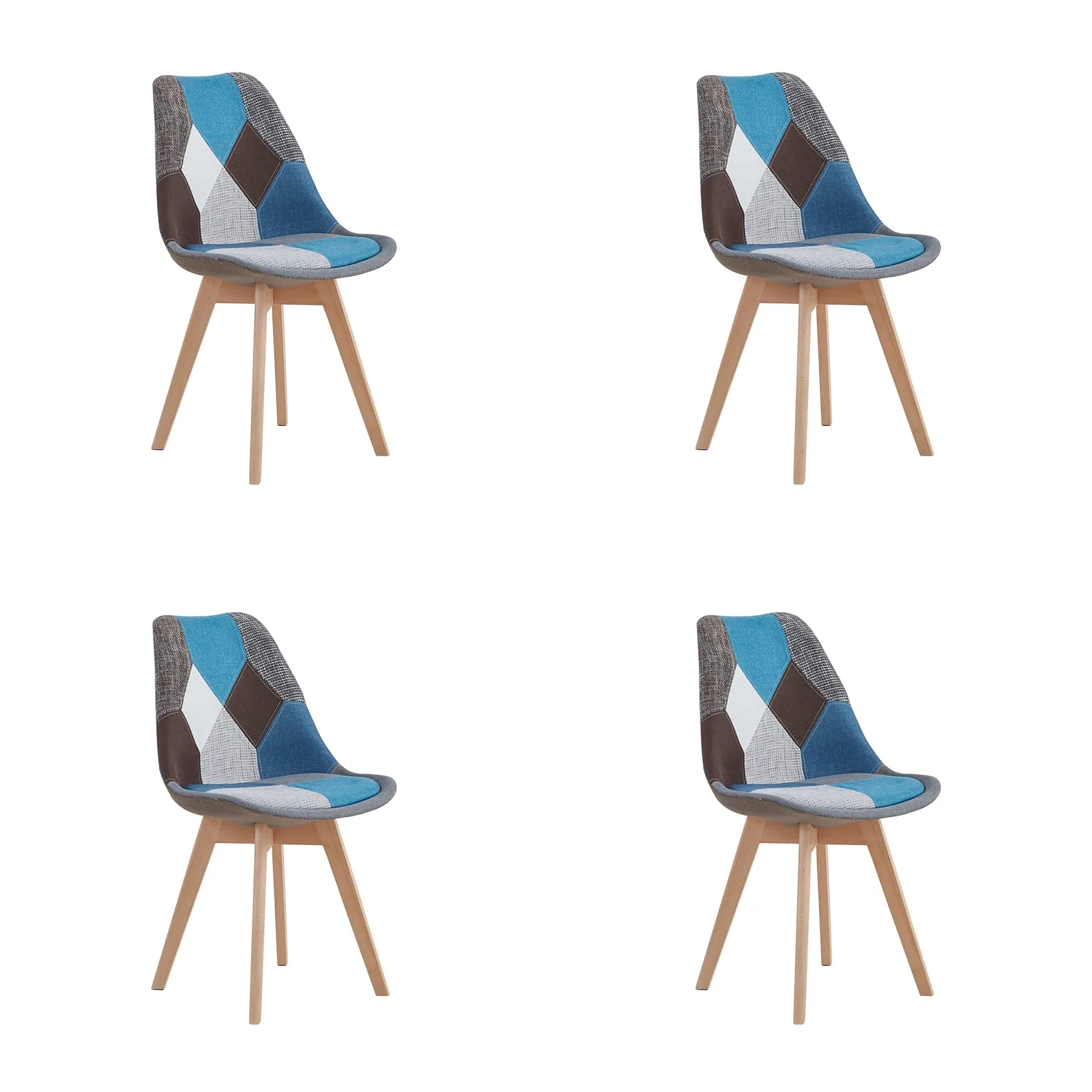 GrandCA HOME Set di 4 Sedie da Sala da Pranzo in Legno e Tessuto Patchwork, Blu - immagine 2