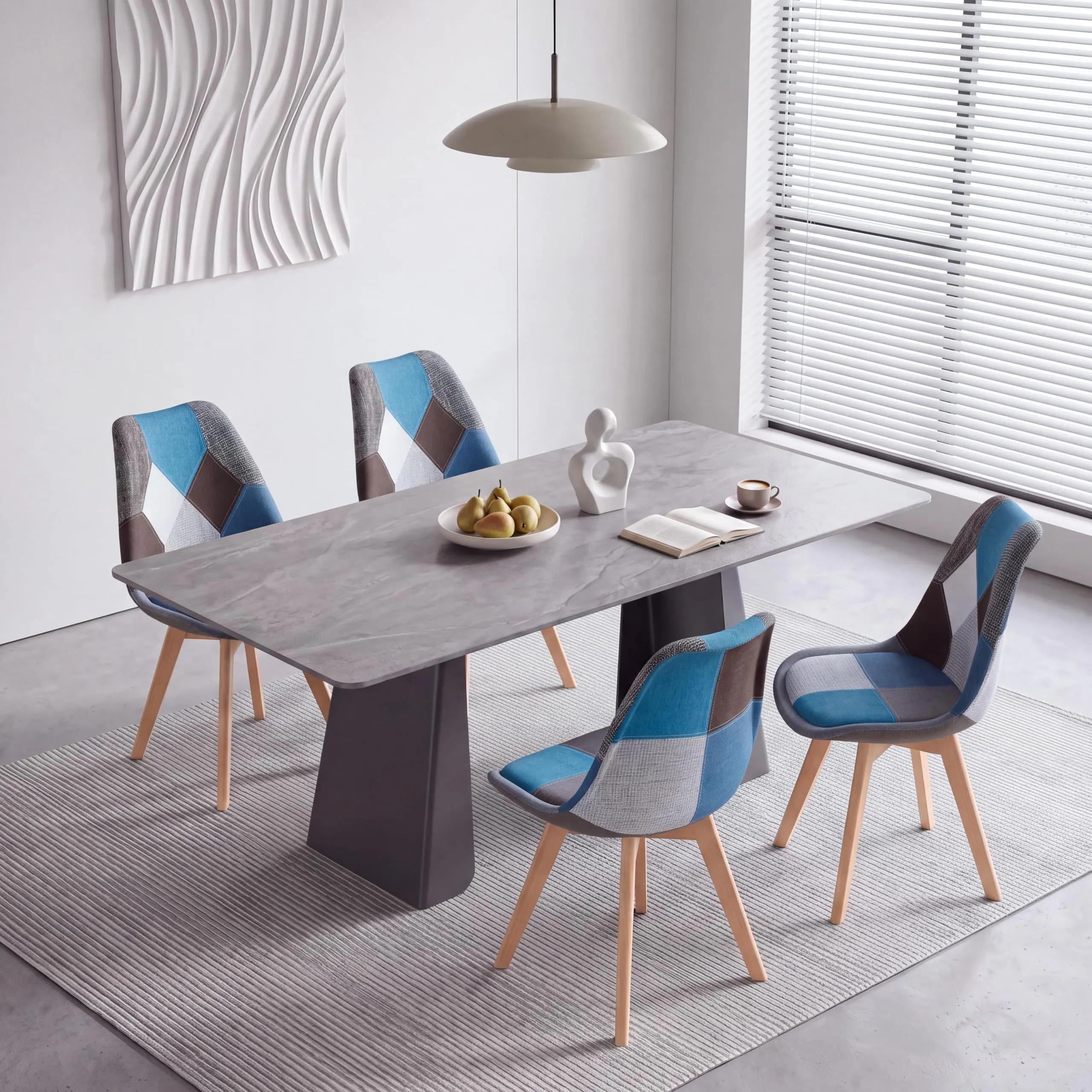 GrandCA HOME Set di 4 Sedie da Sala da Pranzo in Legno e Tessuto Patchwork, Blu - immagine 3