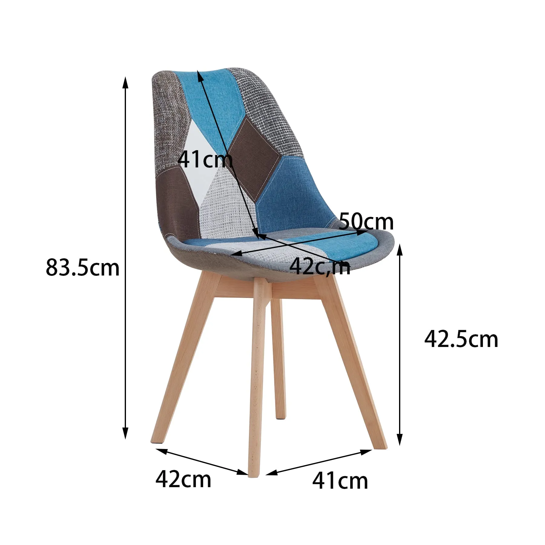GrandCA HOME Set di 4 Sedie da Sala da Pranzo in Legno e Tessuto Patchwork, Blu - immagine 4