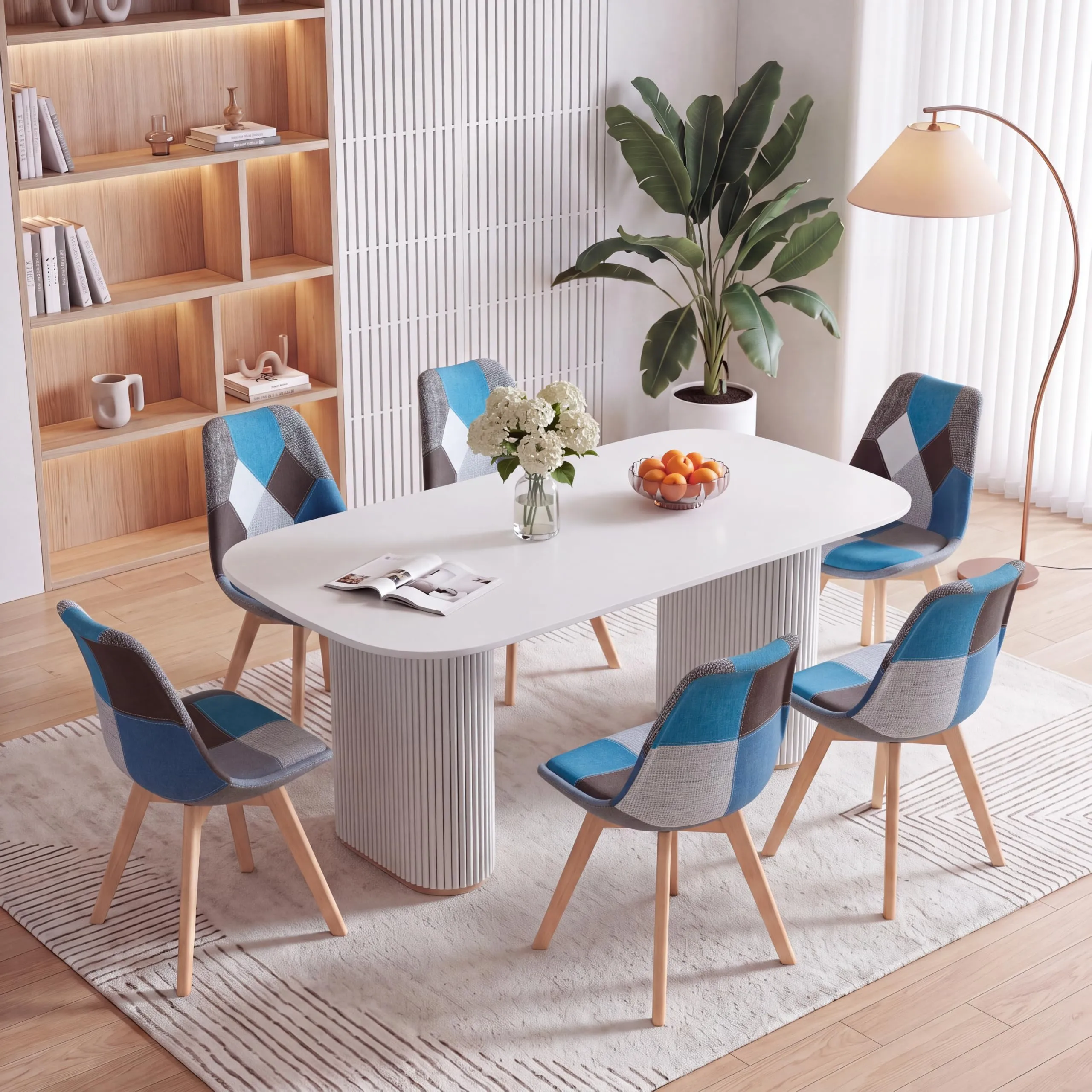 GrandCA HOME Set di 4 Sedie da Sala da Pranzo in Legno e Tessuto Patchwork, Blu - immagine 8