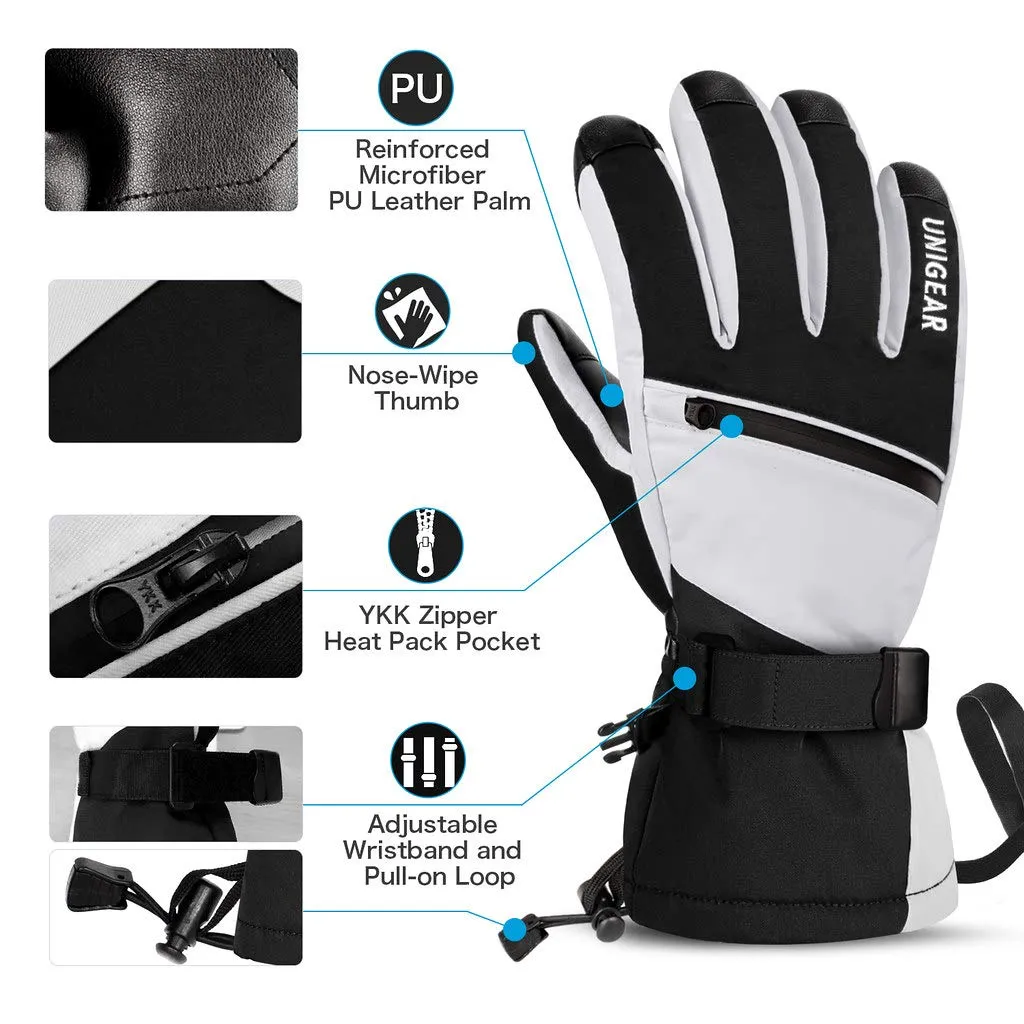 Unigear Guanti Sci e Snowboard Termici Impermeabili Unisex Nero-Bianco Taglia M - immagine 6