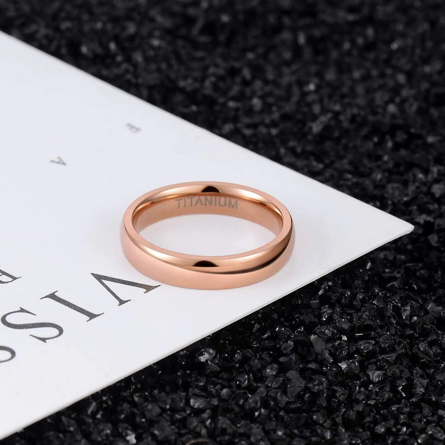 Zakk Anello in titanio lucido Unisex 4mm Oro rosa - immagine 2