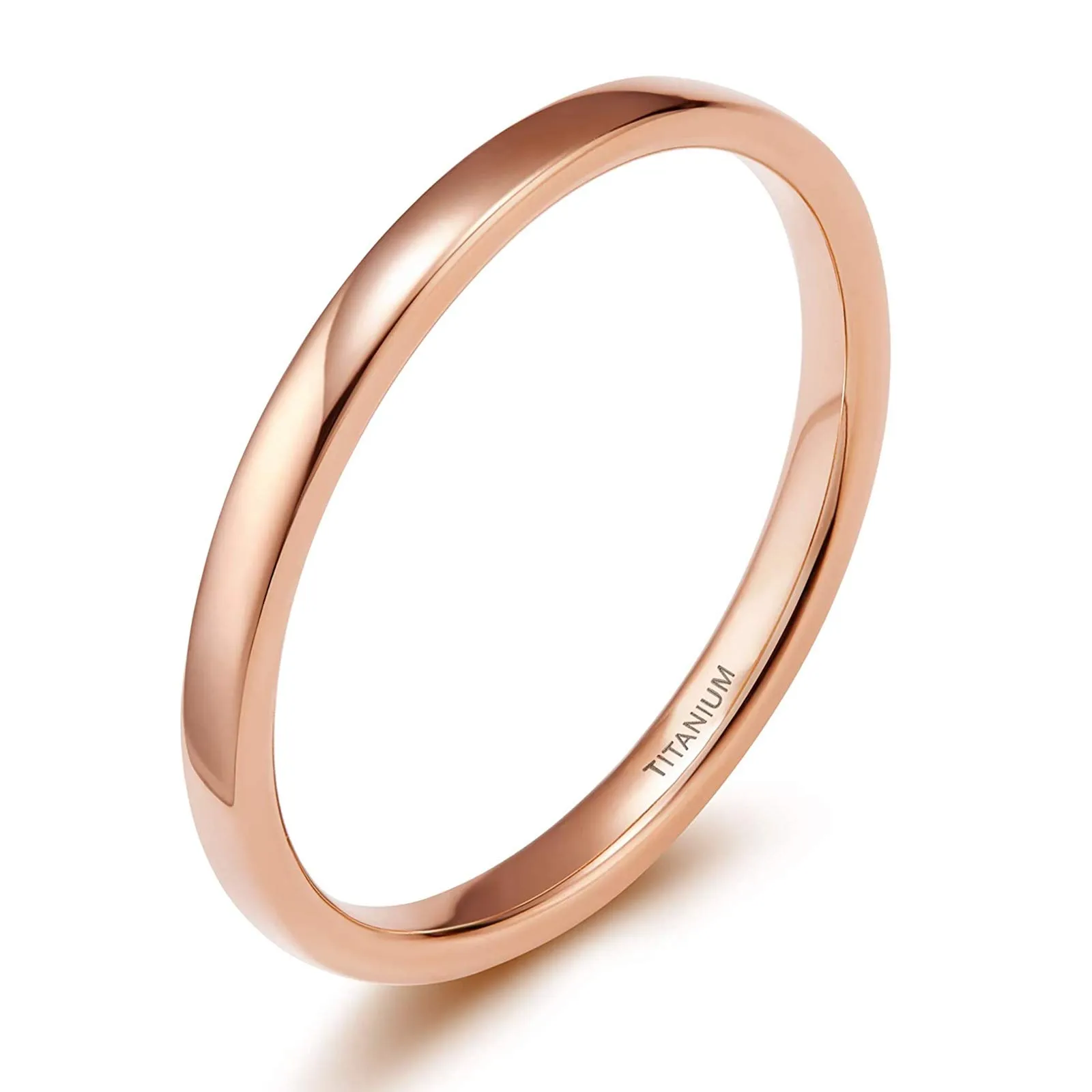 Zakk Anello in titanio lucido per donna e uomo, fascia 2mm, Oro rosa, taglia 57 (18.1) - immagine 1