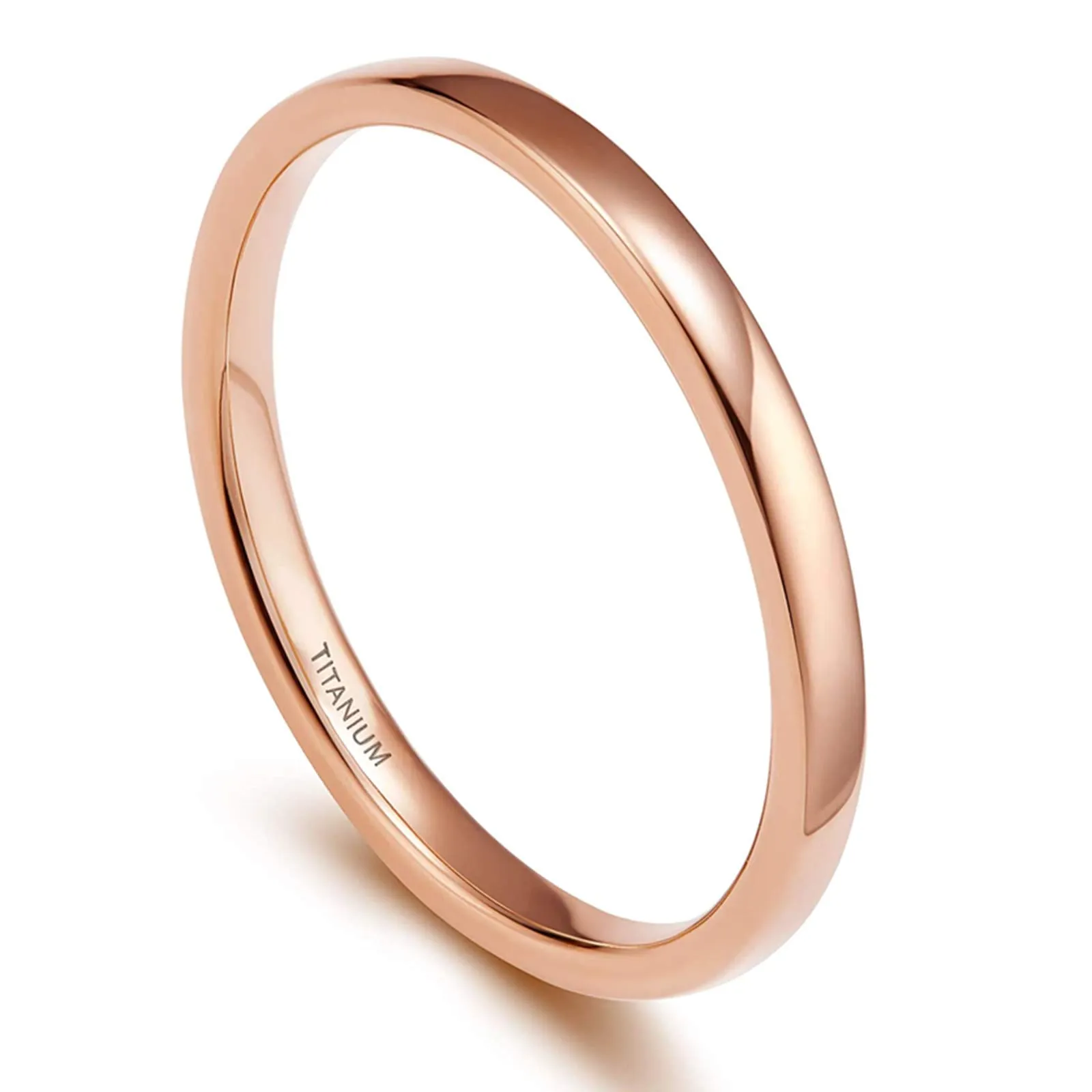Zakk Anello in titanio lucido unisex, fascia impilabile 2mm, Oro rosa, Misura 62 - immagine 2