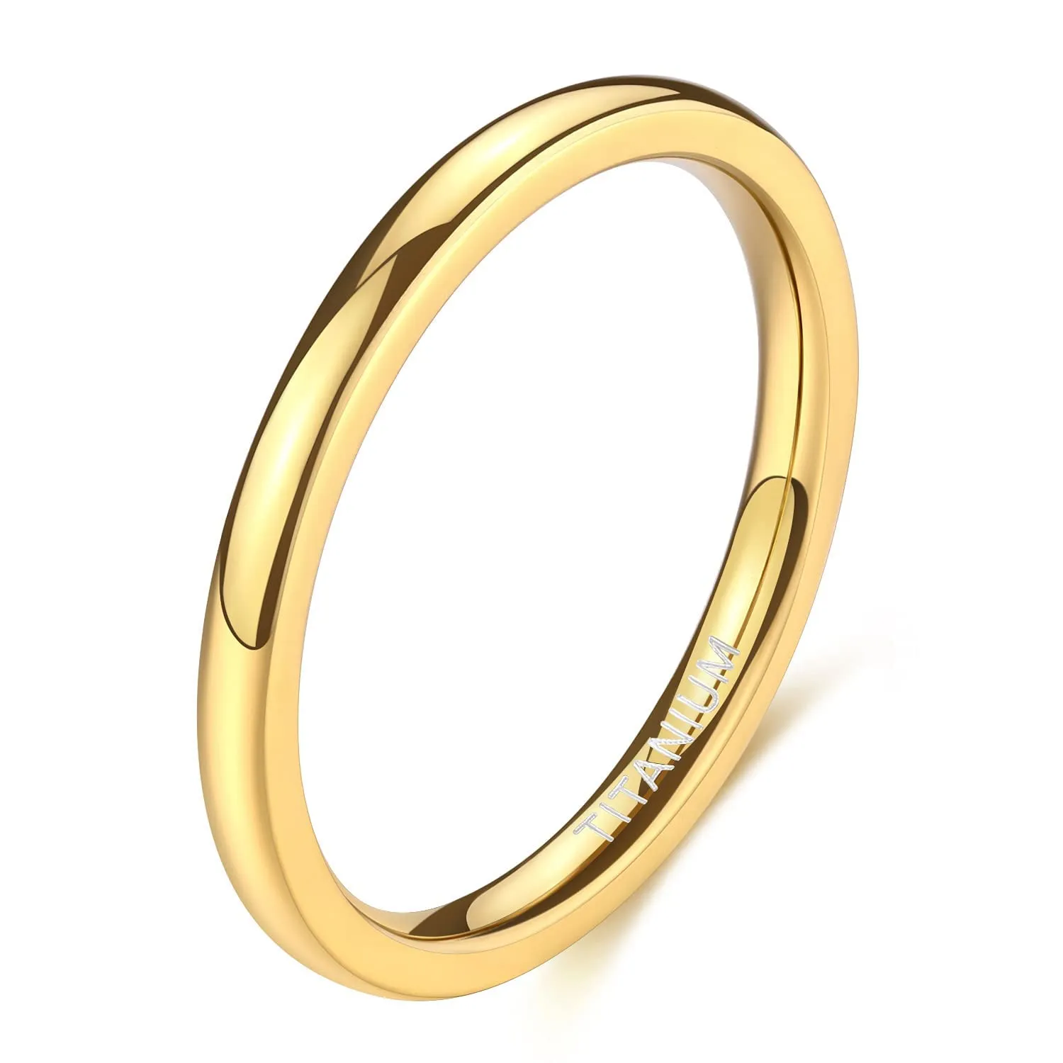 Zakk Anello in titanio lucido per donna e uomo, fascia impilabile 2mm, Oro - immagine 1
