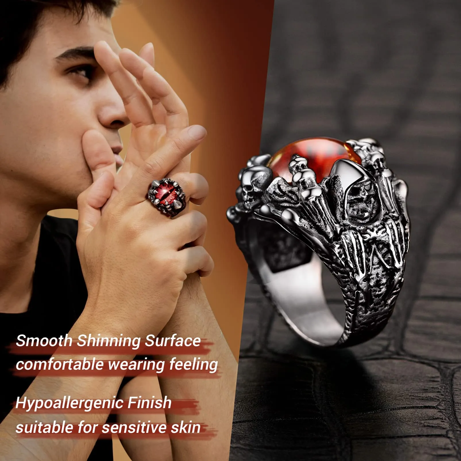 PROSTEEL Anello Uomo Artiglio della Morte in Acciaio Inossidabile, Argento, Misura 27 - immagine 4