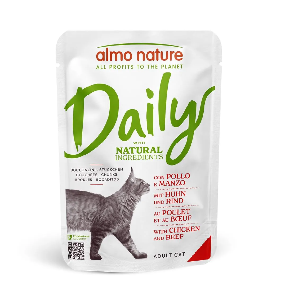 Almo Nature Daily Alimento Umido Completo per Gatti Adulti Pollo e Manzo Bocconcini 2.1 kg (30 x 70 g) - immagine 1