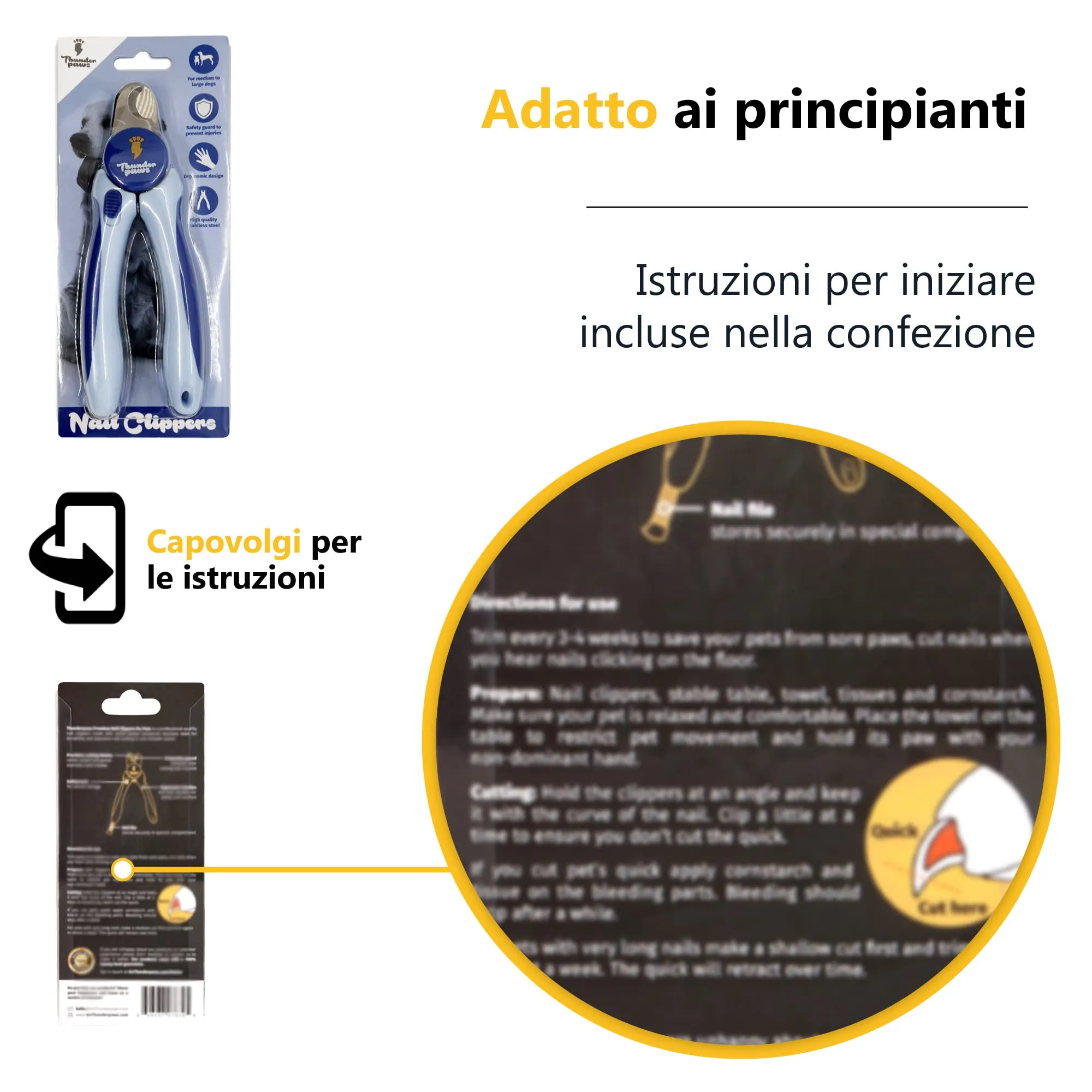 Thunderpaws Tagliaunghie per Cani Medio-Grande con Blocco di Protezione e Lima, Blu - immagine 4
