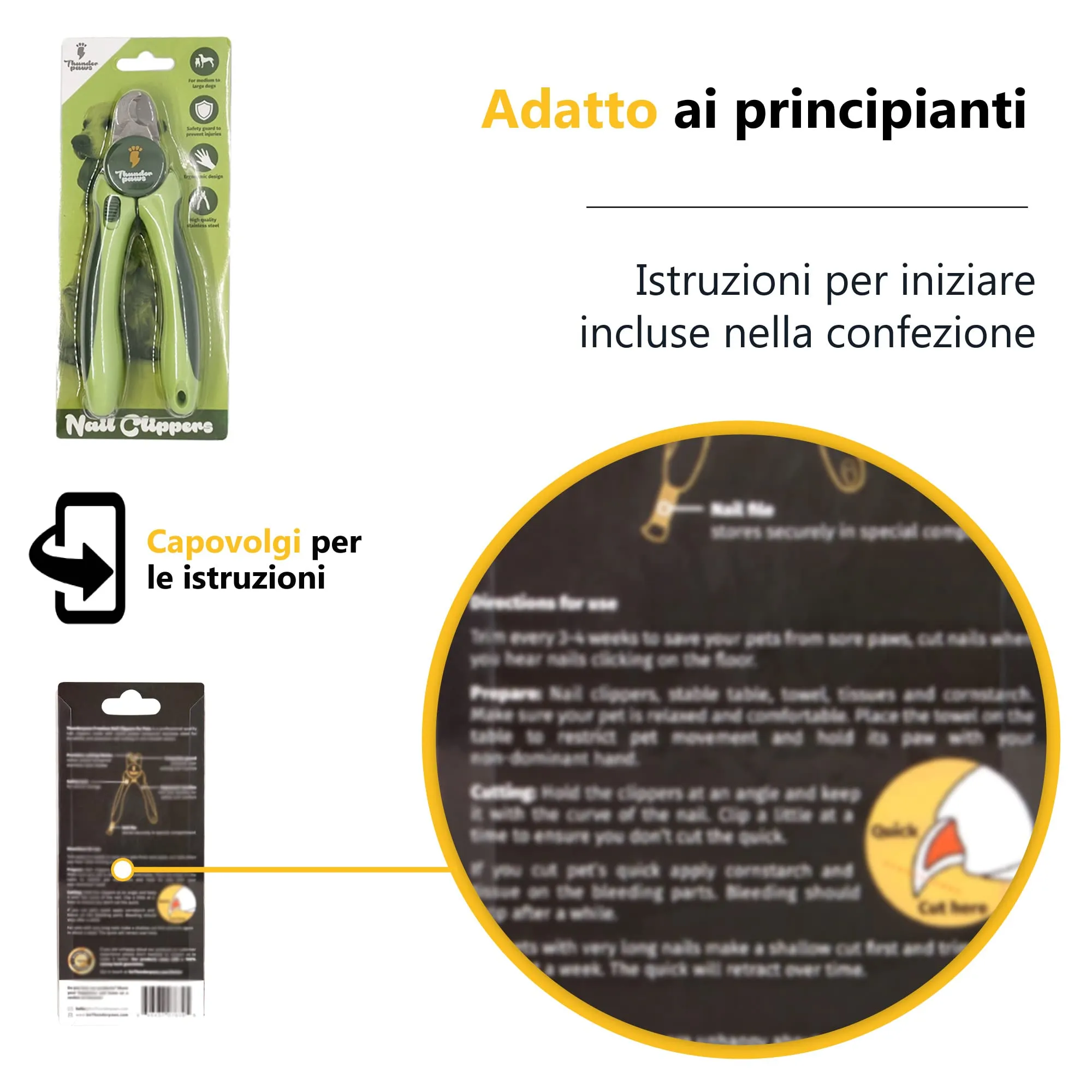 Thunderpaws Tagliaunghie per Cani con Blocco di Protezione, Serratura di Sicurezza e Lima per Unghie, Medio-Grande, Verde - immagine 4