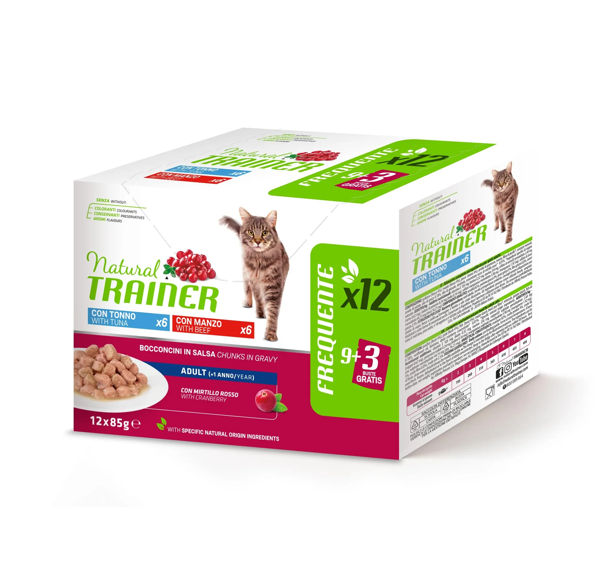Trainer Natural Cibo Umido per Gatti Adulti Tonno e Manzo, 12 x 85 g - immagine 1