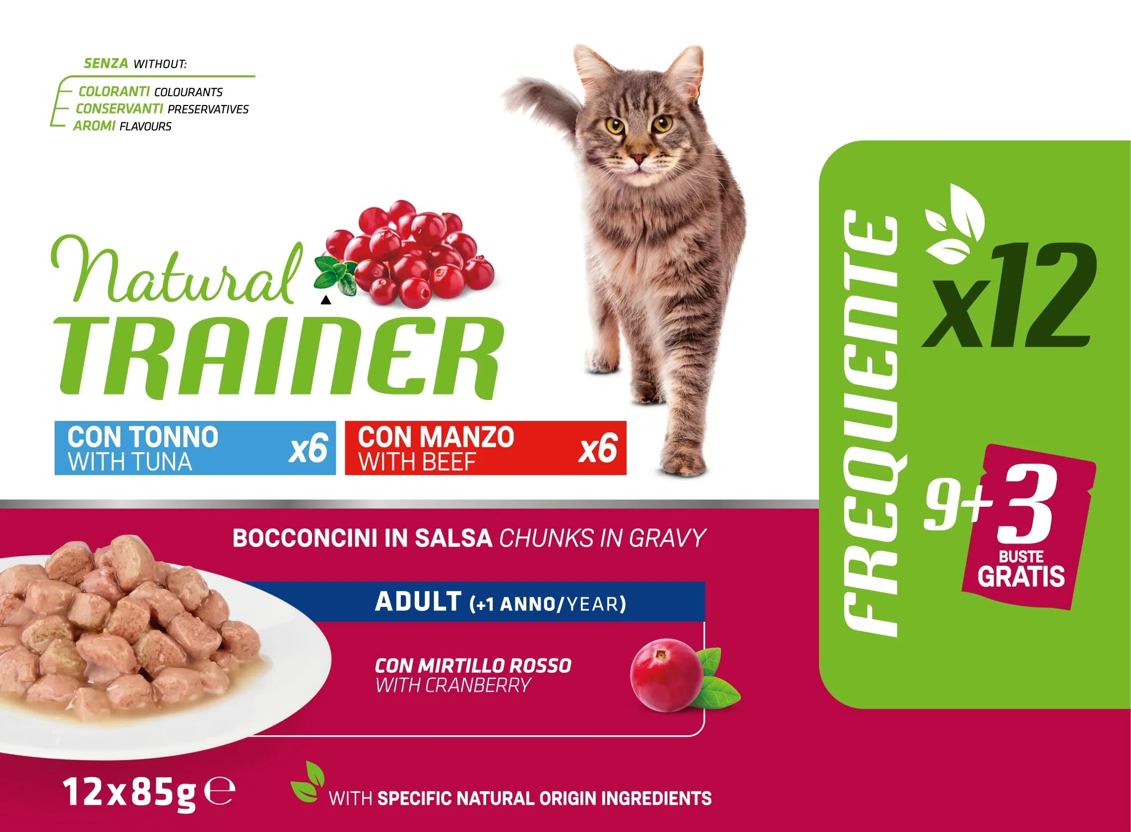 Trainer Natural Cibo Umido per Gatti Adulti Tonno e Manzo, 12 x 85 g - immagine 2