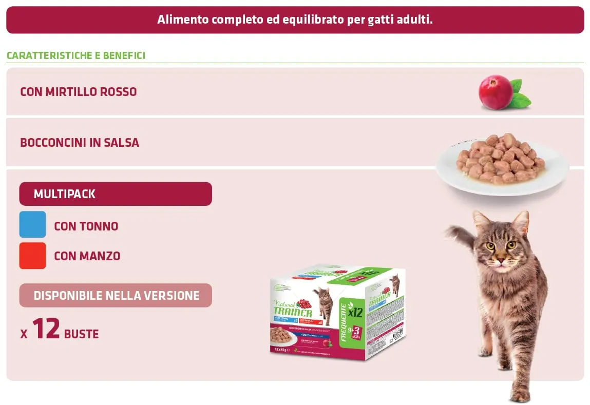 Trainer Natural Cibo Umido per Gatti Adulti Tonno e Manzo, 12 x 85 g - immagine 3