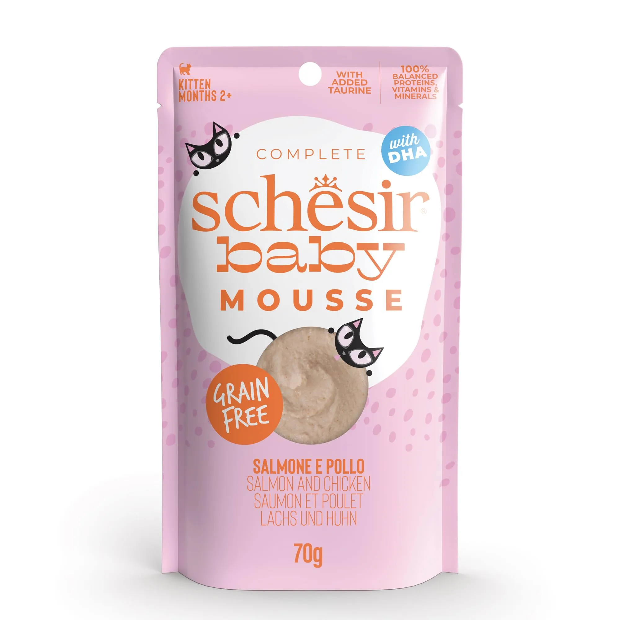 Schesir Baby Filettini di Pollo con Salmone in Mousse Alimento Umido Completo per Gattini Grain Free, 12 x 70 g - immagine 1