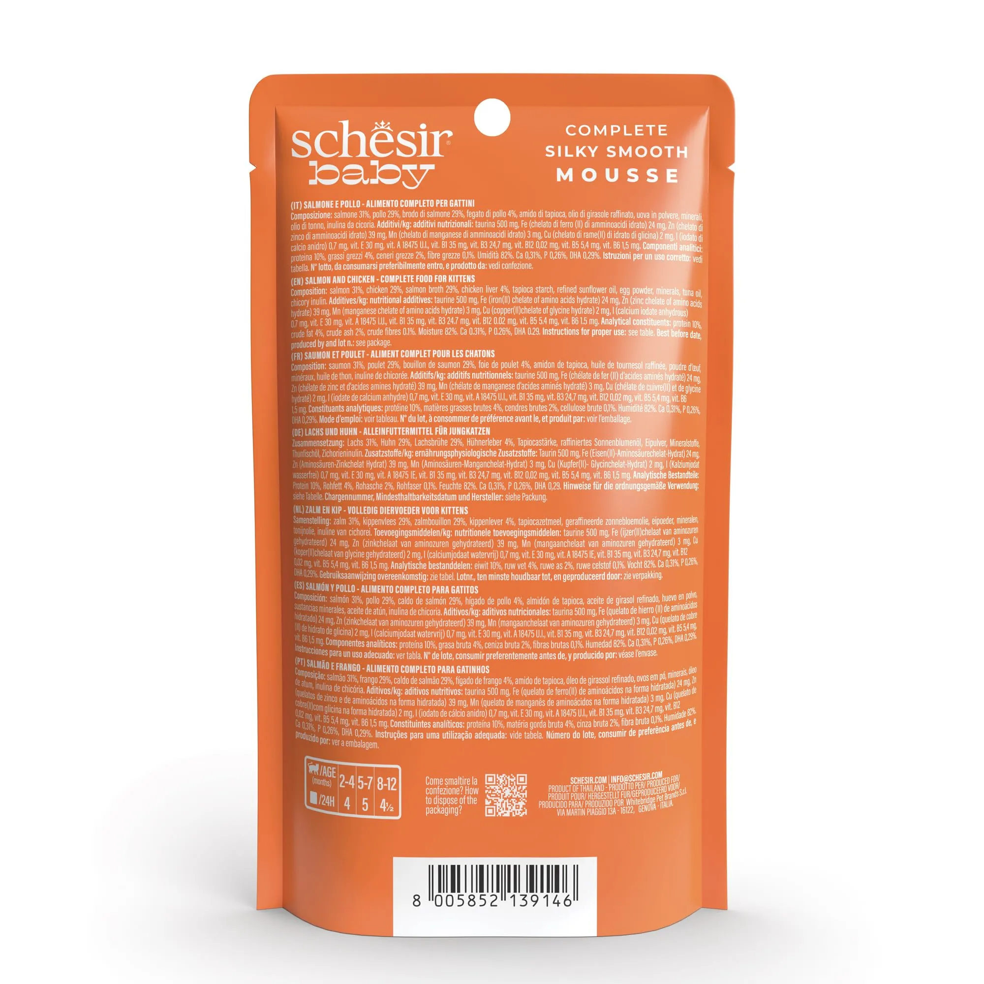 Schesir Baby Filettini di Pollo con Salmone in Mousse Alimento Umido Completo per Gattini Grain Free, 12 x 70 g - immagine 2