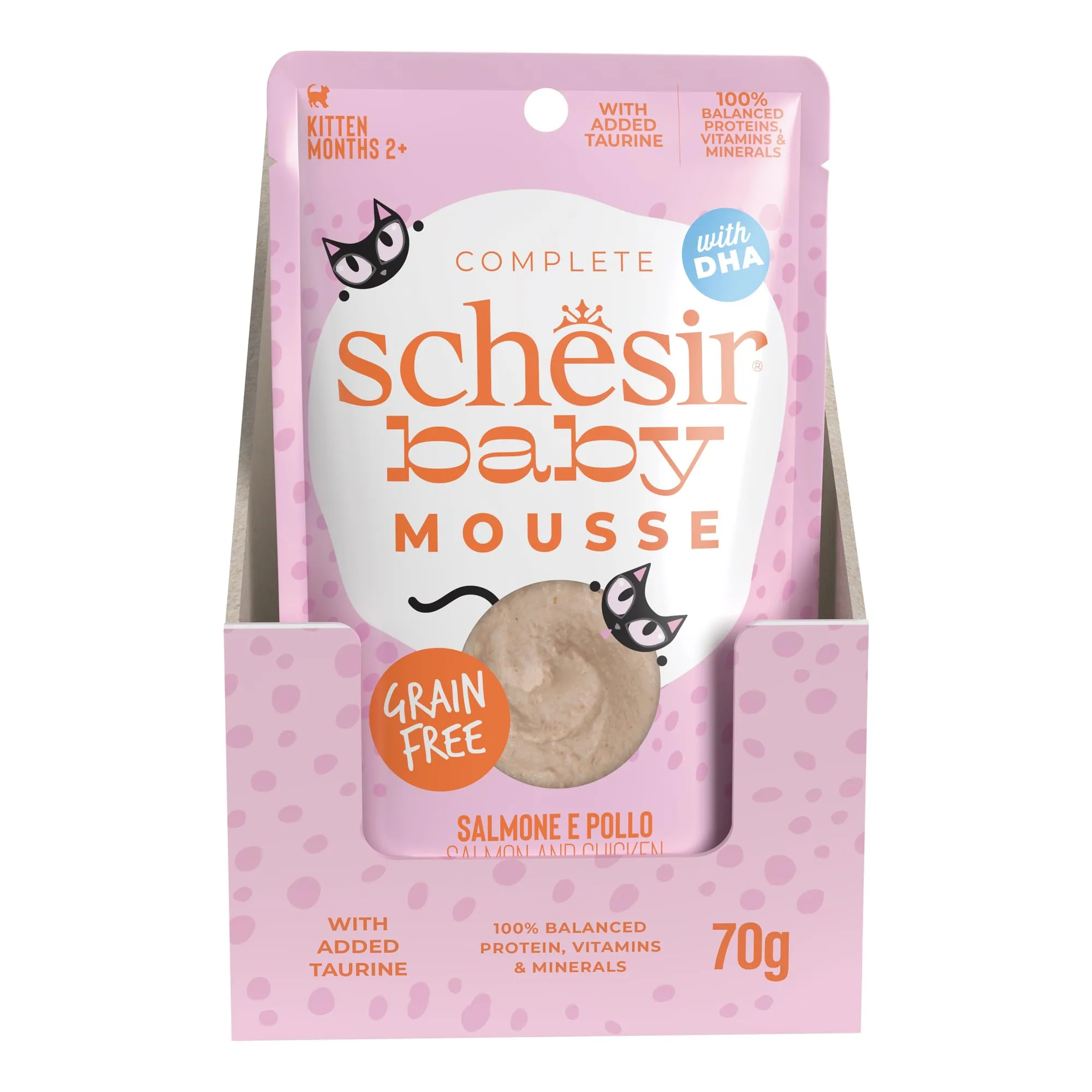 Schesir Baby Filettini di Pollo con Salmone in Mousse Alimento Umido Completo per Gattini Grain Free, 12 x 70 g - immagine 4