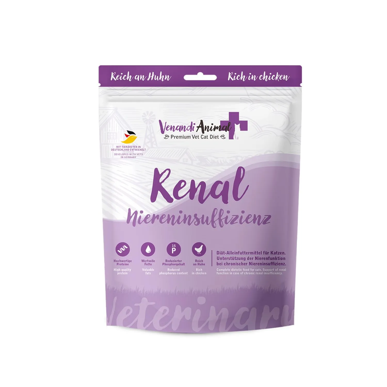 Venandi Animal Vet Cibo secco premium per gatti Renal Pollo senza cereali 300 g - immagine 1