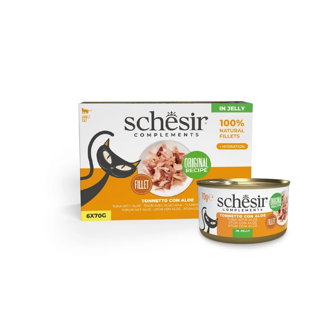 Schesir Filetti di Tonnetto con Aloe in Gelatina, Cibo Umido Complementare per Gatti, 6 x 70g - immagine 1