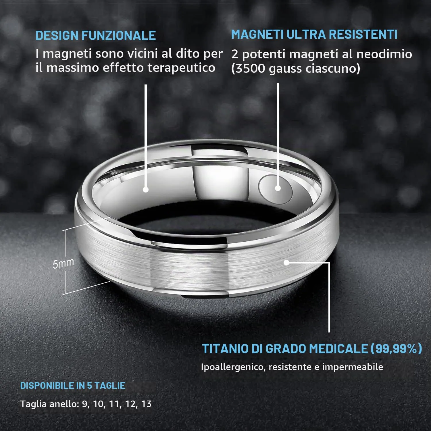 JEROOT Anello Magnetico in Titanio per Magnetoterapia, 5mm, Misura 24 - immagine 3
