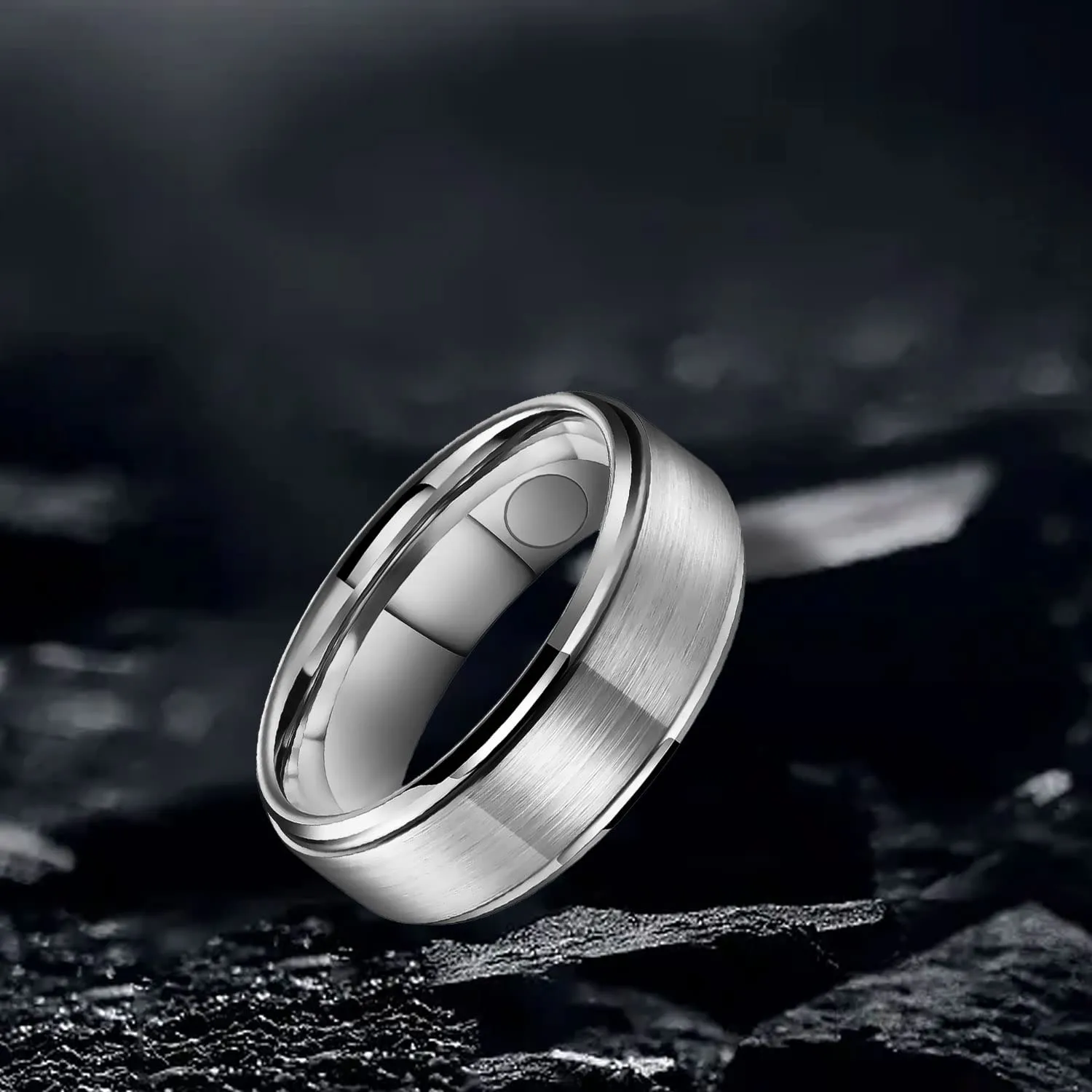 JEROOT Anello Magnetico in Titanio, Argento, 8mm, Misura 25 - immagine 4