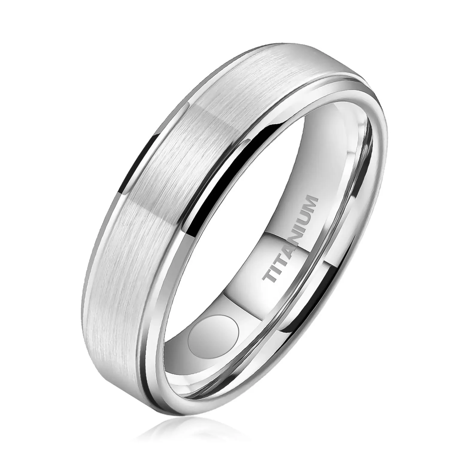 JEROOT Anello Magnetico in Titanio, Argento, 5mm, Misura 14 - immagine 1