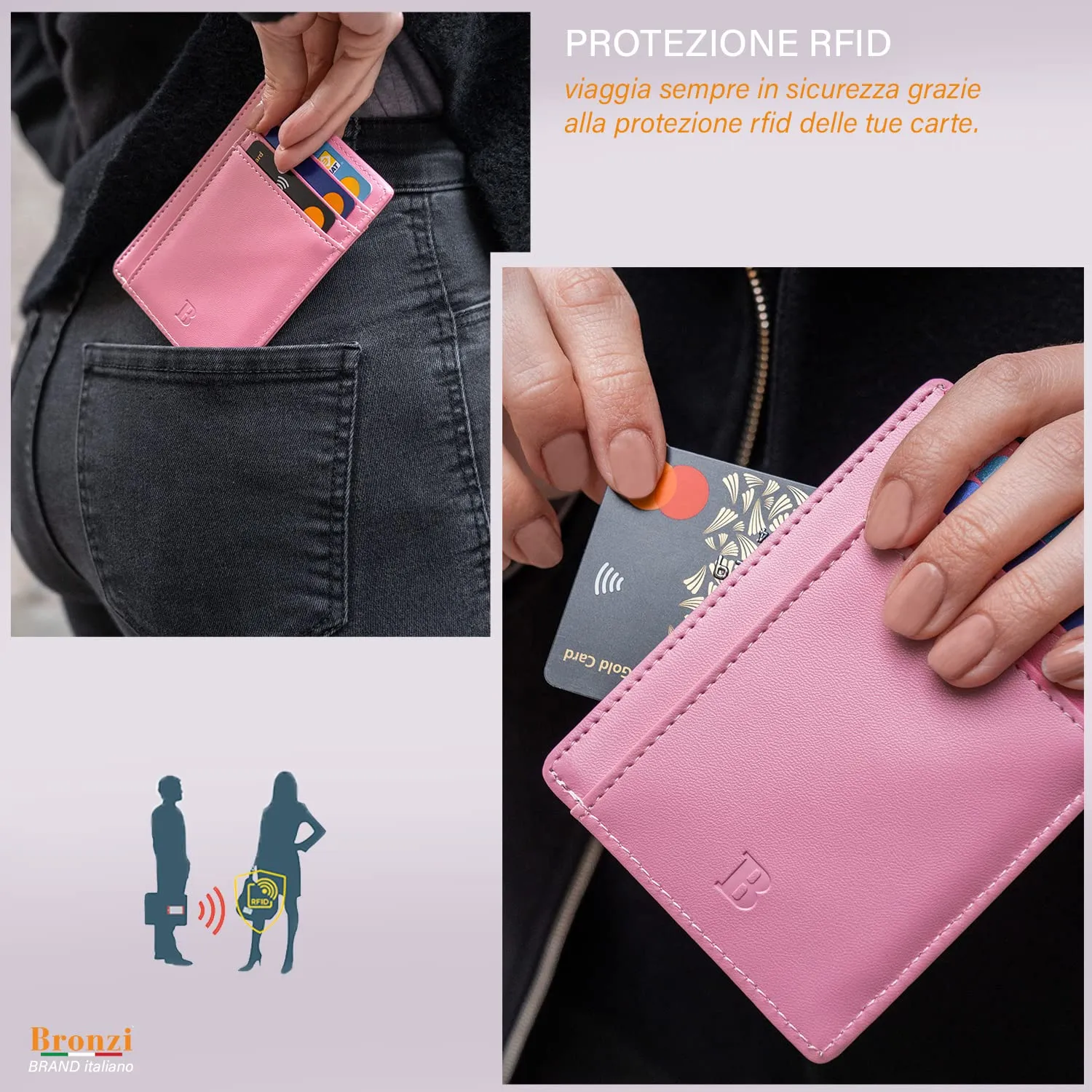 Bronzi Portafoglio Slim Porta Carte di Credito con Protezione RFID - immagine 6